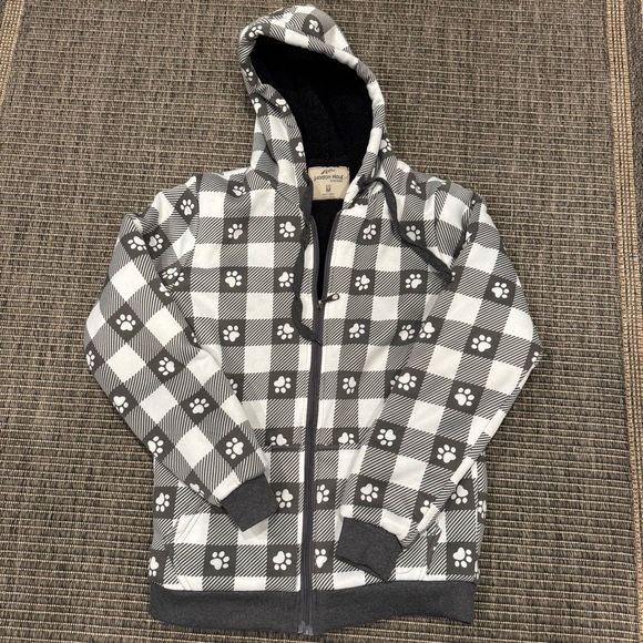 Jackson Hole Women's Black and White Checkered Paw Print Hoodie - Picture 1 of 4